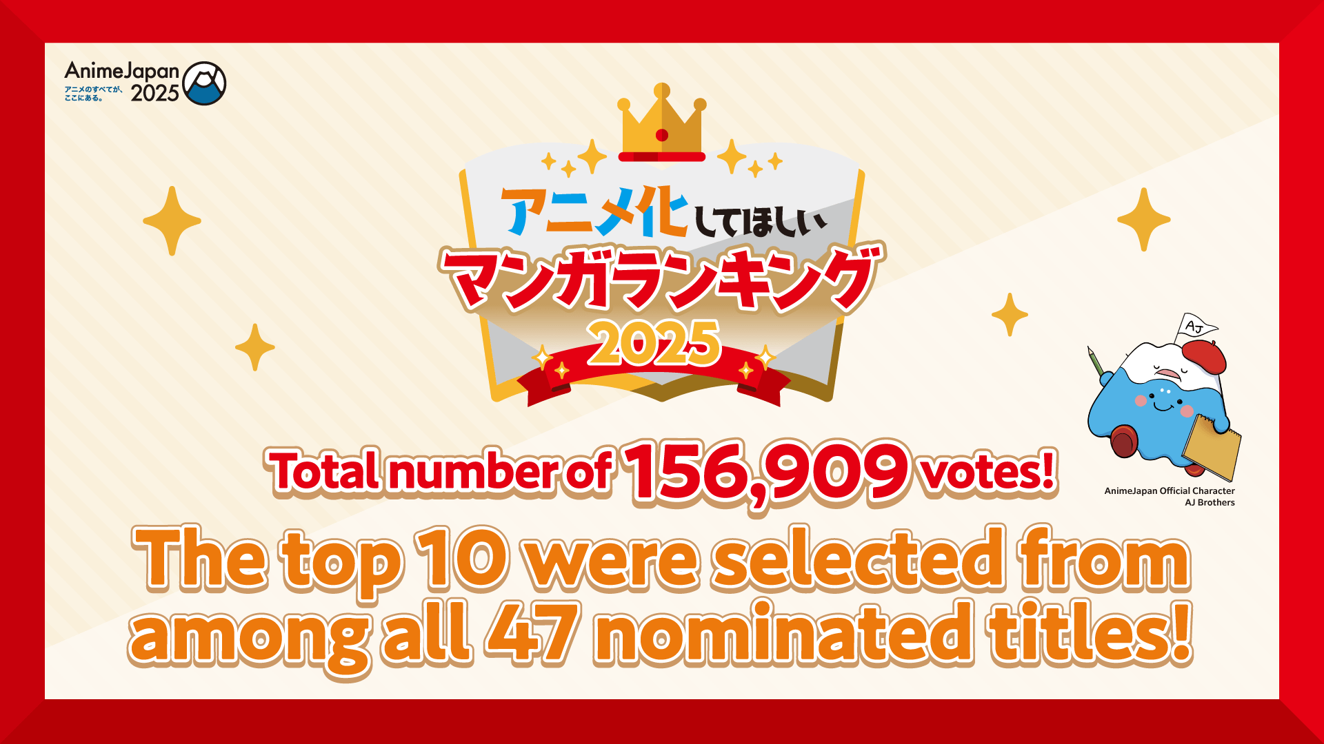 Manga We Want To See Animated Ranking 2025, The top 10 were selected from among all 47 nominated titles!